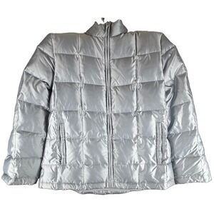 Vintage GAP Silver Down Puffer Jacket Men's Small Full Zip Hooded Y2K 67% Down